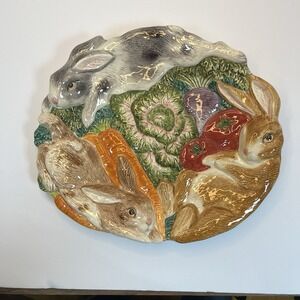 Fitz & Floyd Round Serving Platter English Garden Bunnies Veggies Decorative